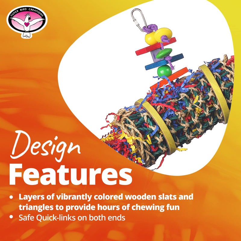 Super Bird Creations SB687 Firecracker Jr. Bird Toy - Foraging Chewing Swinging Toy for Parrots, Conures, Quakers, Pionus, Senegals - Natural Paper Shred Palm Leaves - Medium Birds, Size: 18" x 8" - Image 5